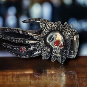 Skelton Hand With Skull & Rose Belt Buckle Gothic Style Buckle